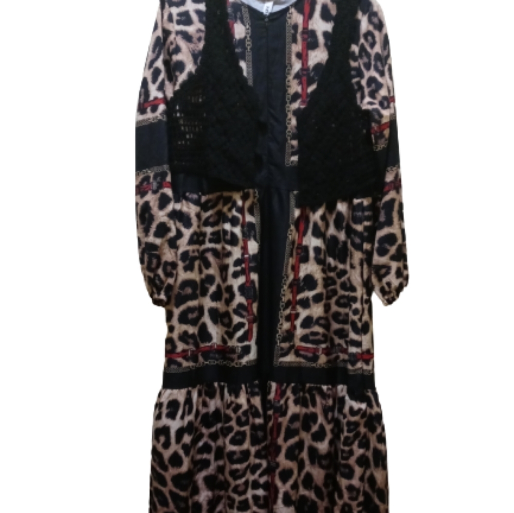 💝NEW💝 Long dress leopard style with Lace cardigan and long sleeve💕✨